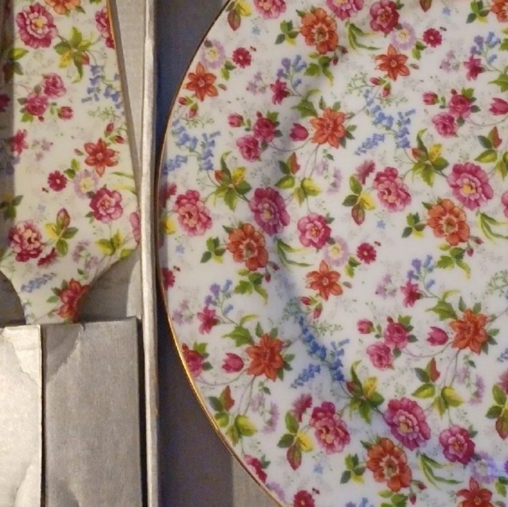 Vintage Chintz Cake Plate and Server, by Baum Bros.